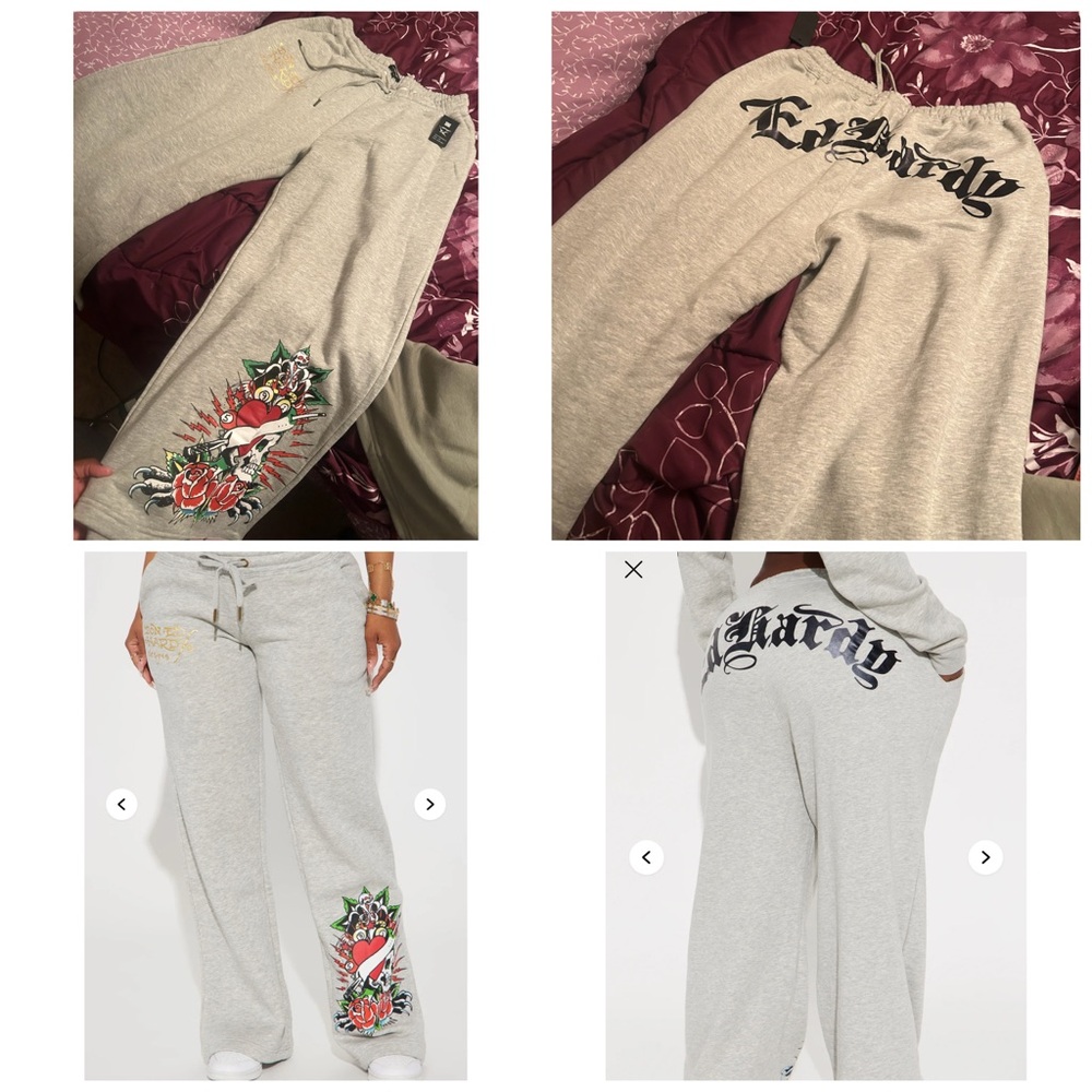 Ed Hardy Light Gray plus size women Joggers with Floral Print